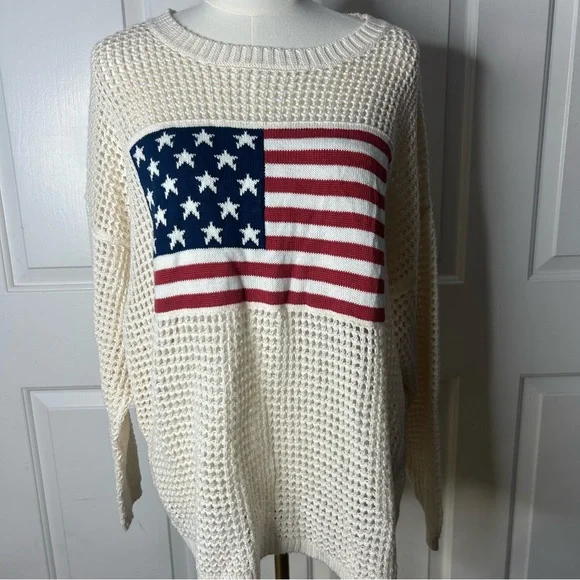 TWRHLL by Christie Brinkley American flag Mesh Sweater (size 1X) - Picture 3 of 7